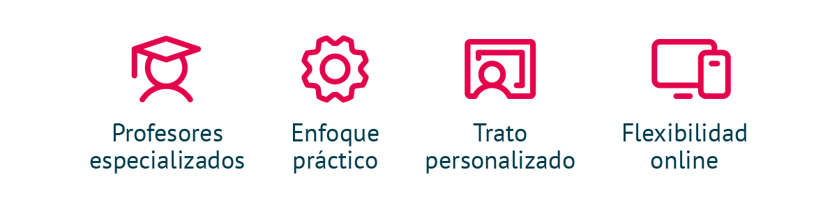 Profesores especializados, enfoque práctico, trato personalizado y flexibilidad online